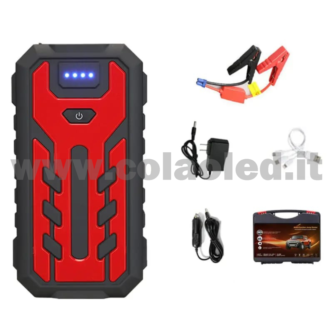 Booster Avviamento 20000mAh 12v Auto moto boosters Avviatore Emergenza con batteria a litio super potenza spunto Starter Batteria Auto Tutto Benzina Diesel con Grande Display e 2 Porte USB carica cellulare pc tablet power bank e segnalatore led emergenza e torcia senza fili portatile - immagine 2