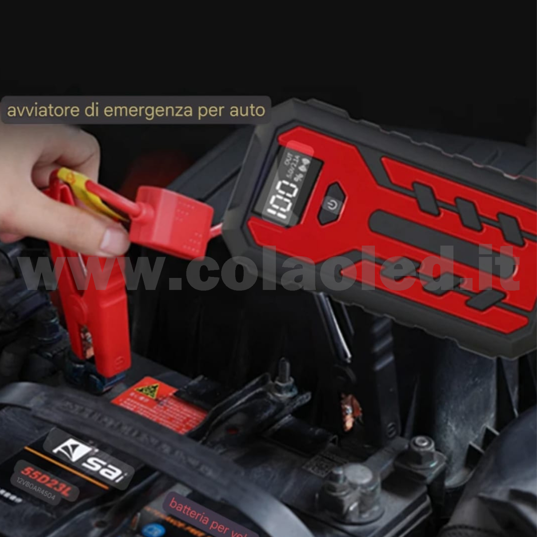 Booster Avviamento 20000mAh 12v Auto moto boosters Avviatore Emergenza con batteria a litio super potenza spunto Starter Batteria Auto Tutto Benzina Diesel con Grande Display e 2 Porte USB carica cellulare pc tablet power bank e segnalatore led emergenza e torcia senza fili portatile - immagine 8