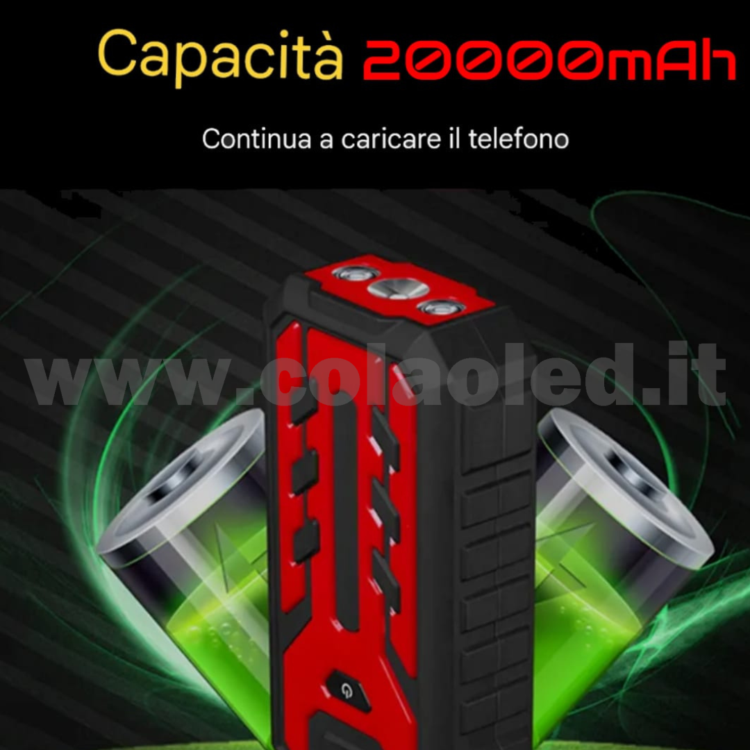 Booster Avviamento 20000mAh 12v Auto moto boosters Avviatore Emergenza con batteria a litio super potenza spunto Starter Batteria Auto Tutto Benzina Diesel con Grande Display e 2 Porte USB carica cellulare pc tablet power bank e segnalatore led emergenza e torcia senza fili portatile - immagine 6