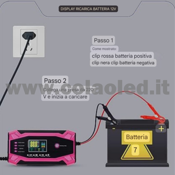 Caricabatteria e mantenitore di carica per Auto Moto scoter camion camper 10 Ah con Funzione di Carica Rapida per Batterie al Piombo 12-24V con filo Portatile 220v con filo - immagine 2