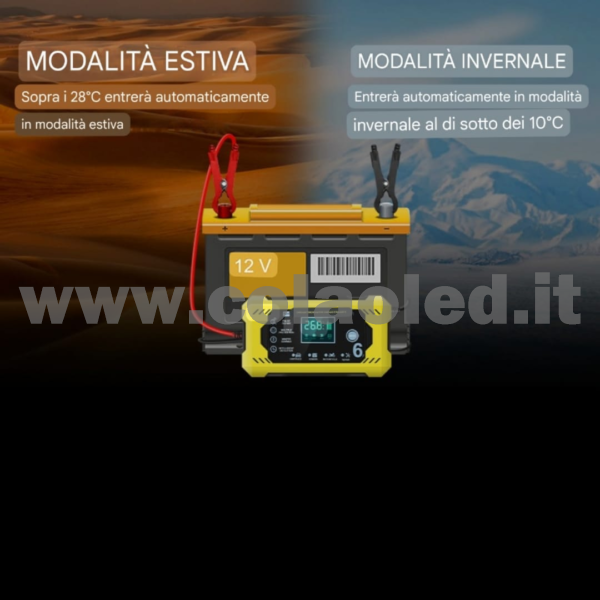 Caricabatteria e mantenitore di carica per Auto Moto scoter camper 6 Ah con Funzione di Carica Rapida per Batterie al Piombo 12V con filo Portatile 220v con filo - immagine 3