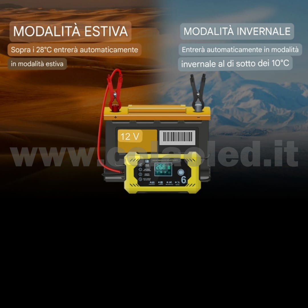 Caricabatteria e mantenitore di carica per Auto Moto scoter camper 6 Ah con Funzione di Carica Rapida per Batterie al Piombo 12V con filo Portatile 220v con filo - immagine 3