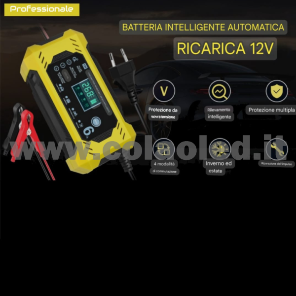 Caricabatteria e mantenitore di carica per Auto Moto scoter camper 6 Ah con Funzione di Carica Rapida per Batterie al Piombo 12V con filo Portatile 220v con filo - immagine 4