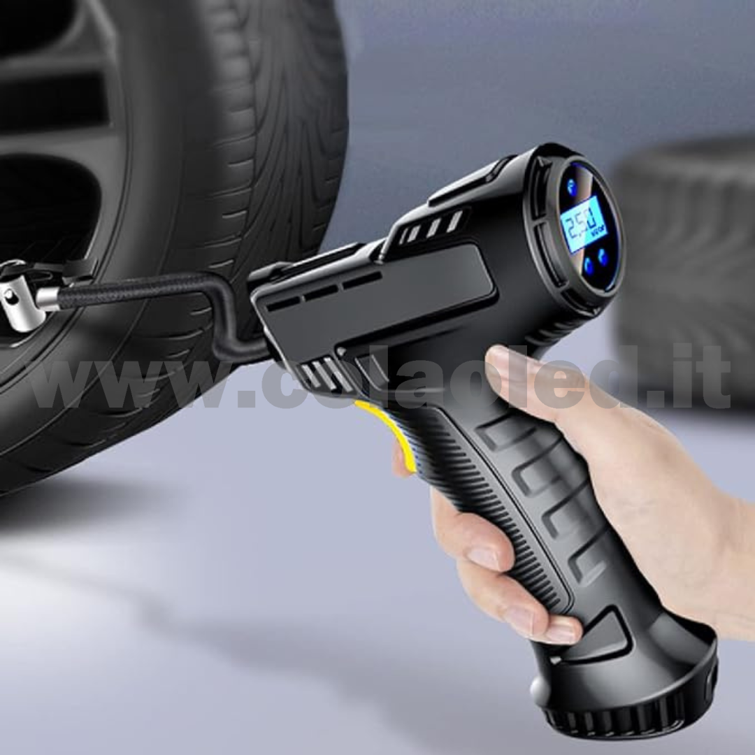 Gonfiatore con dispay pneumatico a pistola presa accendi sigari ruote auto moto pneumatici 12v 120w con filo - immagine 2