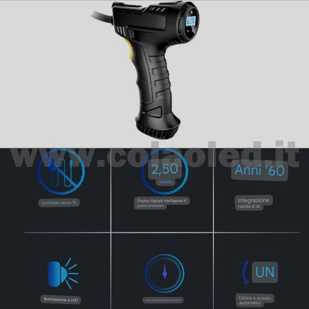 Gonfiatore con dispay pneumatico a pistola presa accendi sigari ruote auto moto pneumatici 12v 120w con filo - immagine 6