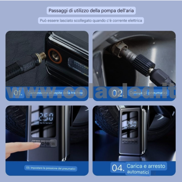 Gonfiatore con dispay pneumatico a pistola ruote auto moto pneumatici 12v batterie litio 4000 mAh 120w senza filo - immagine 9