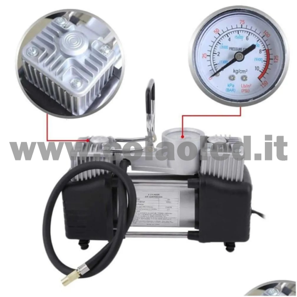 Mini compressore 25hp 2 pistoni 150 psi portatile gonfiatore pneumatico presa accendi sigari ruote auto moto bici camion pneumatici 220v con filo - immagine 5