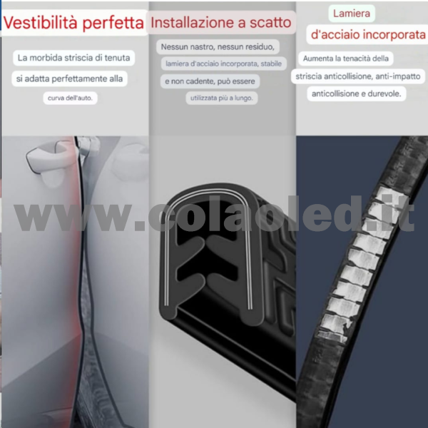 Protezione per Bordo 5m portiera Auto Forma a U Bordi AntiGraffio Auto Strisce di Protezione urti apertura porta bordino 5 metri Nero - immagine 7