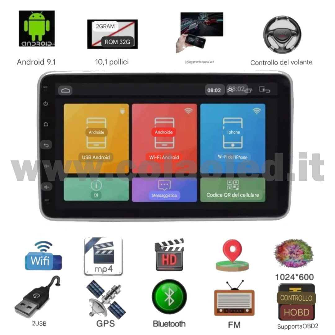 AUTORADIO DIN 10,1″ POLLICI TOUCHSCREEN CARPLAY ANDROID APPLE + TELECAMERA POSTERIORE PARCHEGGIO PARCHEGGIO AUX-IN USB BLUETOOTH WIFI TOUCHSCREEN STEREO FM RDS USB SWC CON USB/EQ/AUX NAVIGATORE GPS SISTEMA OPERATIVO ANDROID PROCESSORE 8 CORE 4 CANALI 65WX4 - immagine 8