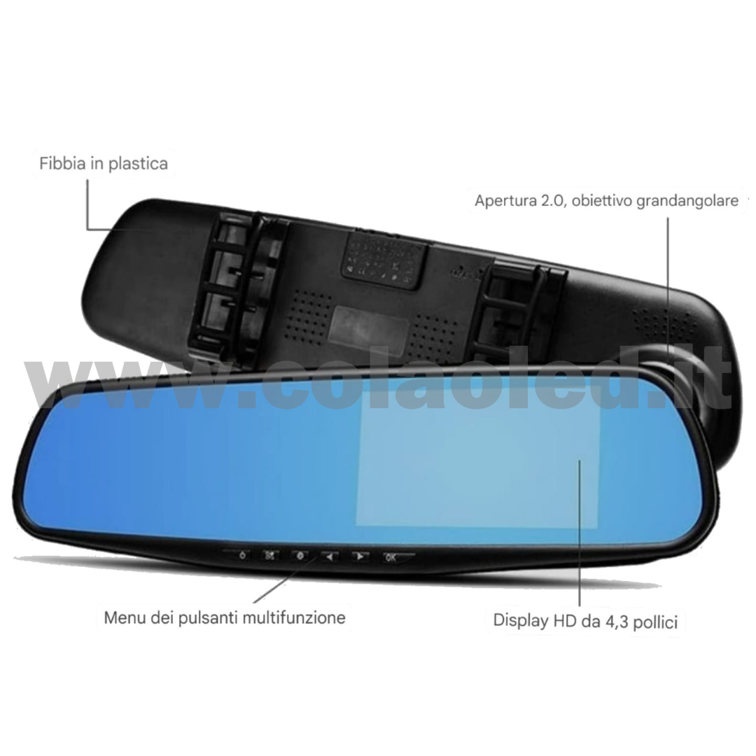 Specchietto Retrovisore con CAM Doppio Specchio Retrovisore anteriore e posteriore Wifi Auto camion camper con Telecamera 2k full-hd Dashcam Atti Vandalici INCIDENTI PORTA SD risoluzione full hd 2k - immagine 3