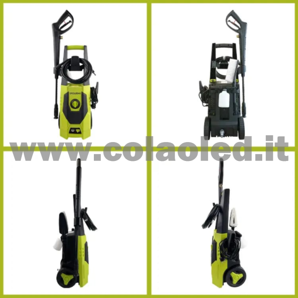 IDROPULITRICE PROFESSIONALE CON ROTELLE FACILE SPOSTAMENTO MULTIUSO A BATTERIA 220V AD AQUA ALTA PRESSIONE PER BICI VIALETTI GIARDINI AUTO MOTO CAMION CON FILI 120 BAR Portata 420 L/H 1200W - immagine 5