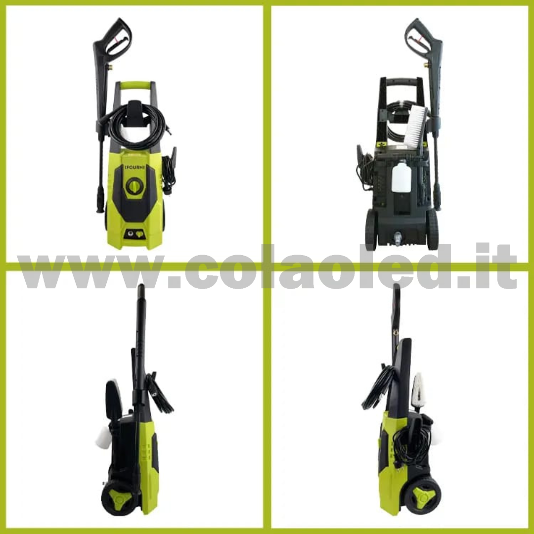 IDROPULITRICE PROFESSIONALE CON ROTELLE FACILE SPOSTAMENTO MULTIUSO A BATTERIA 220V AD AQUA ALTA PRESSIONE PER BICI VIALETTI GIARDINI AUTO MOTO CAMION CON FILI 120 BAR Portata 420 L/H 1200W - immagine 5