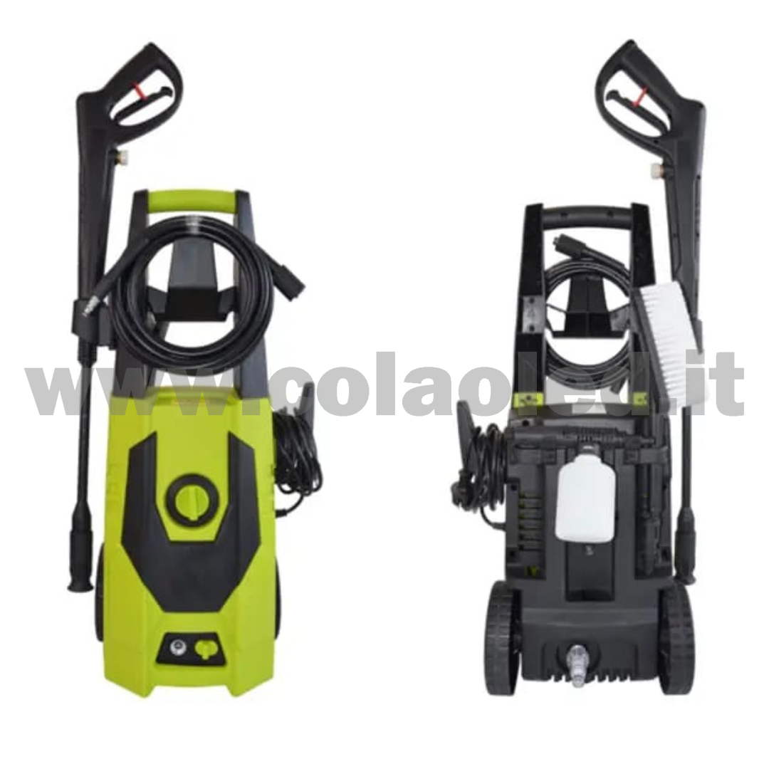 IDROPULITRICE PROFESSIONALE CON ROTELLE FACILE SPOSTAMENTO MULTIUSO A BATTERIA 220V AD AQUA ALTA PRESSIONE PER BICI VIALETTI GIARDINI AUTO MOTO CAMION CON FILI 120 BAR Portata 420 L/H 1200W - immagine 3