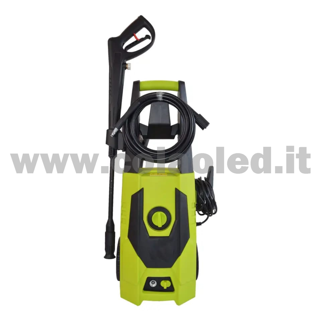 IDROPULITRICE PROFESSIONALE CON ROTELLE FACILE SPOSTAMENTO MULTIUSO A BATTERIA 220V AD AQUA ALTA PRESSIONE PER BICI VIALETTI GIARDINI AUTO MOTO CAMION CON FILI 160 BAR Portata 672 L/H 1600W - immagine 2