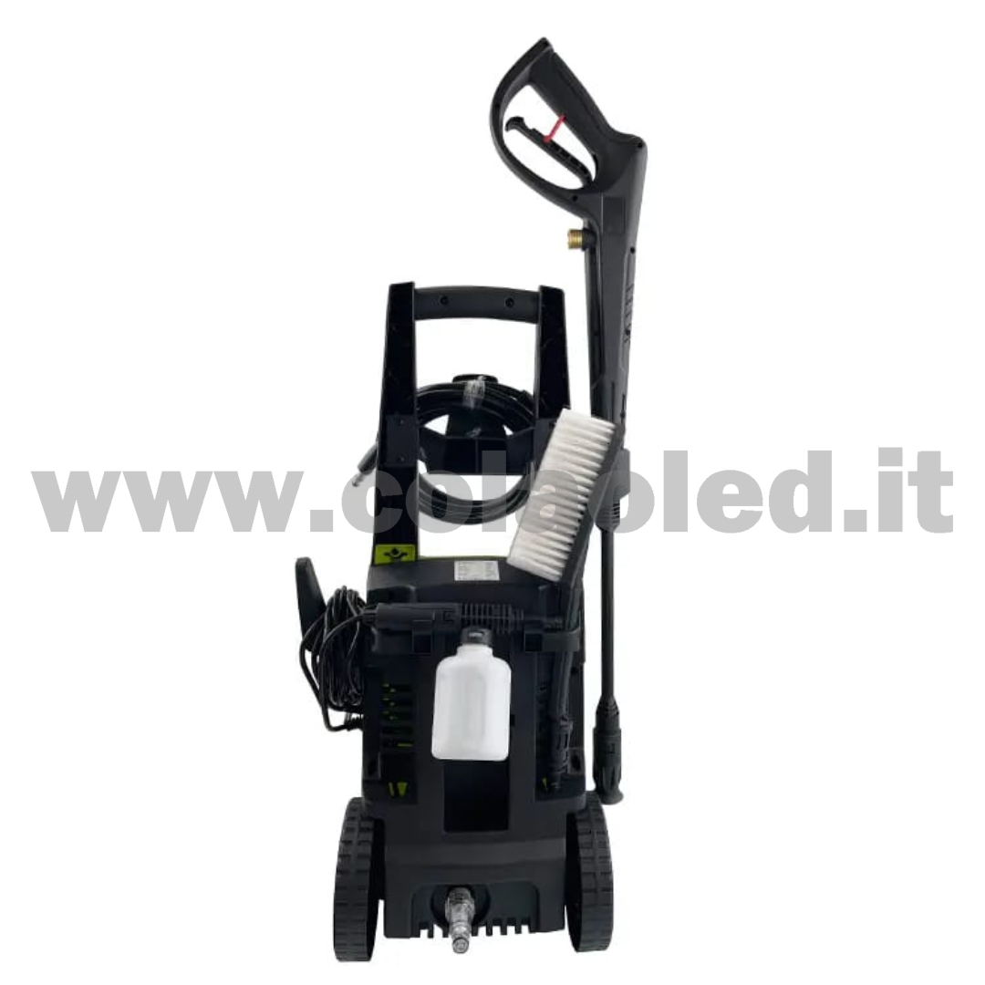 IDROPULITRICE PROFESSIONALE CON ROTELLE FACILE SPOSTAMENTO MULTIUSO A BATTERIA 220V AD AQUA ALTA PRESSIONE PER BICI VIALETTI GIARDINI AUTO MOTO CAMION CON FILI 160 BAR Portata 672 L/H 1600W - immagine 3