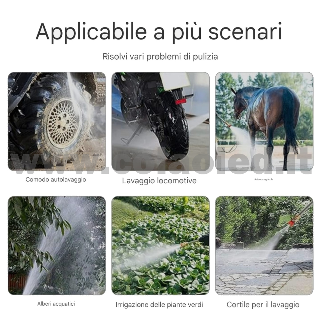 IDROPULITRICE PROFESSIONALE PORTATILE CON 2 BATTERIE 10000mA MULTIUSO BATTERIA 48V AD AQUA ALTA PRESSIONE PER BICI VIALETTI GIARDINI AUTO MOTO CAMION SENZA FILI 60 BAR 210 L/H 680W - immagine 3