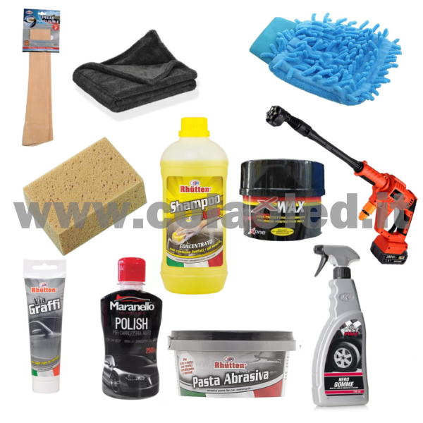 Kit Pulizia lavaggio carrozzeria e protezione esterna + idropulitrice professionale a batteria 2000w set da 11pz. - immagine 2