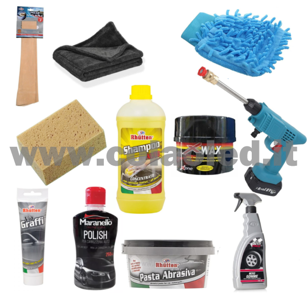 Kit Pulizia lavaggio carrozzeria e protezione esterna + idropulitrice professionale a batteria 680w set da 11pz. - immagine 2