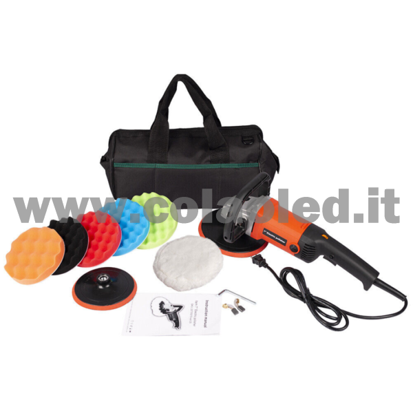 Lucidatrice rotorbitale a corrente PROFESSIONALE set per carrozzeria e carrozieri 6 marce di velocità Lucidatrice automatica elettrica regolabile Pulizia multifunzionale Levigatrice metallo e per legno Macchinetta anche per grattare e lucidare 600-10000 giri/min 220V 1500w con filo - immagine 2