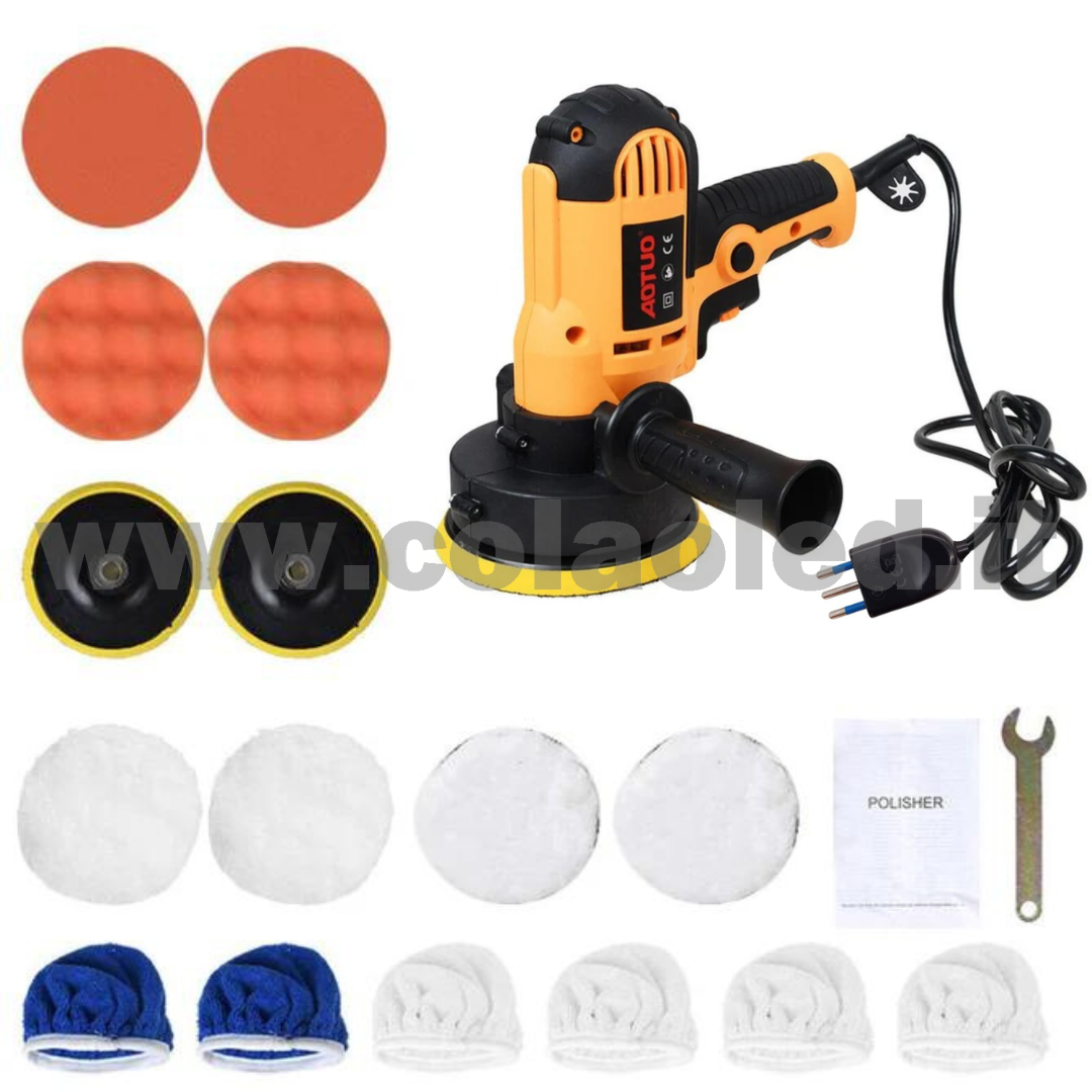 Lucidatrice rotorbitale a corrente PROFESSIONALE set per carrozzeria e carrozieri 6 marce di velocità Lucidatrice automatica elettrica regolabile Pulizia multifunzionale Levigatrice metallo e per legno Macchinetta anche per grattare e lucidare 600-5500 giri/min 220V 700w con filo - immagine 2