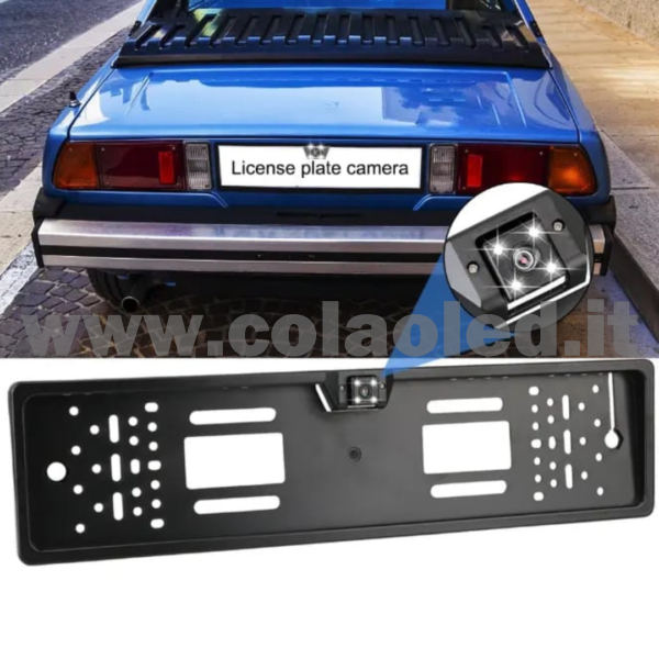 Porta targa posteriore con Telecamera retromarcia auto camper camion 12v con fili Full hd 420 TVL e led visione notturna portatarga - immagine 5