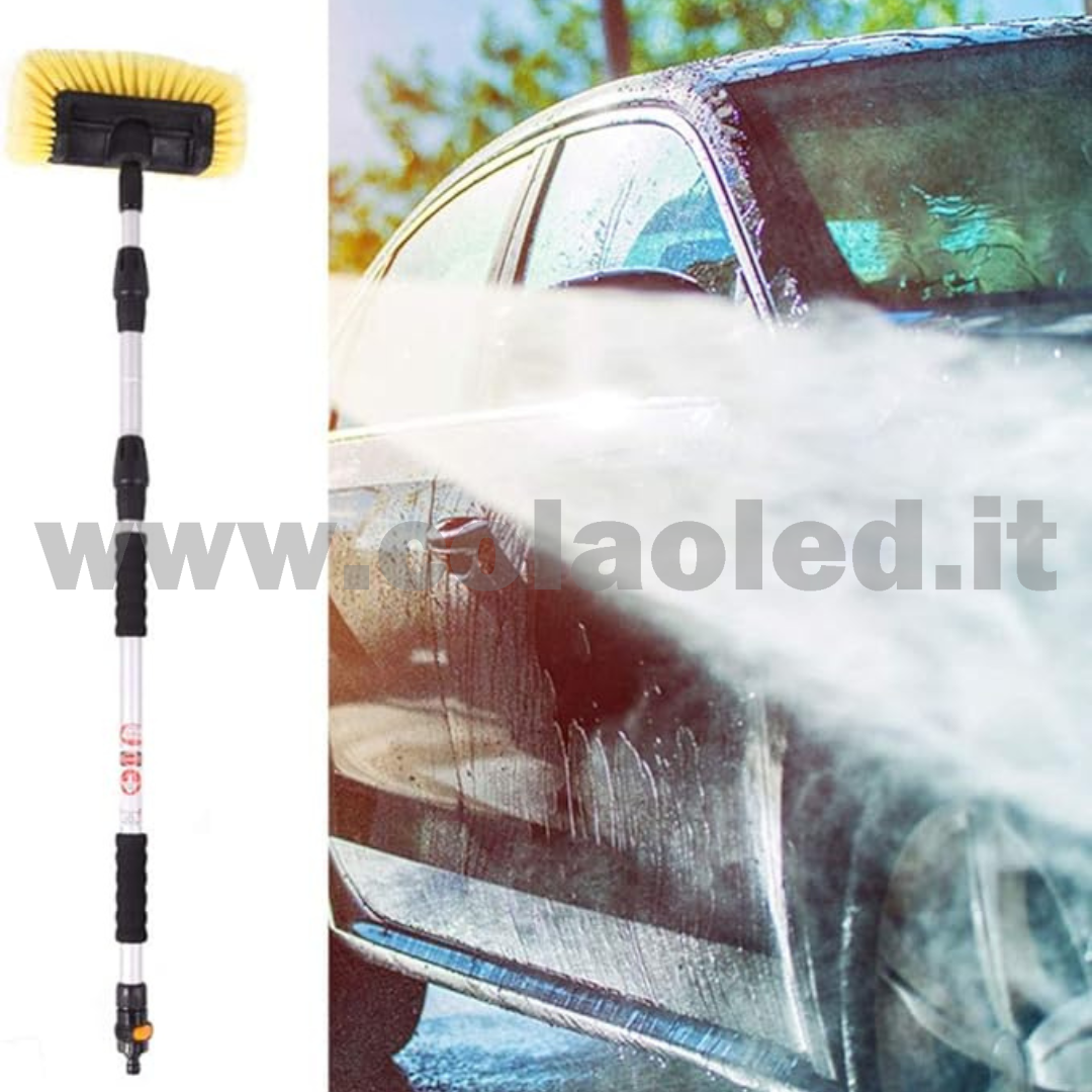 Spazzola per lavaggio spazzolone telescopica con manico lungo regolabile strumento morbido per lavare auto camion e camper lavare pareti finestre 5 m - immagine 3