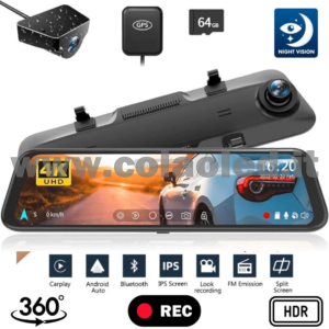 Specchietto Retrovisore ip + CAM POSTERIORE con CAM Doppia Specchio Retrovisore anteriore e posteriore Wifi GPS 2.5 Auto camper camion con Telecamera WDR 4k Dashcam Atti Vandalici INCIDENTI PORTA SD E TELECAMERA POSTERIORE risoluzione 4k