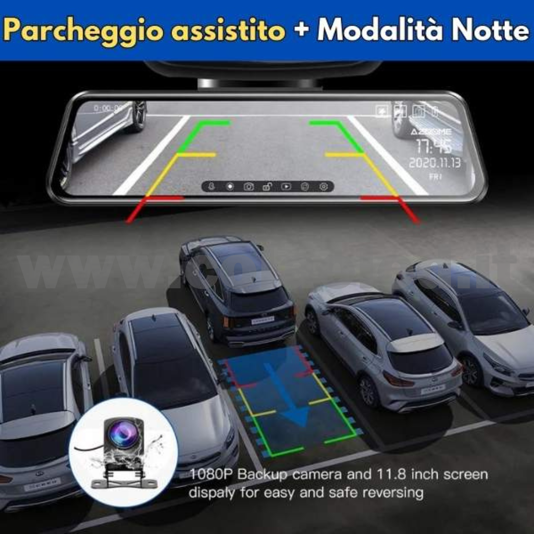 Specchietto Retrovisore ip + CAM POSTERIORE con CAM Doppia Specchio Retrovisore anteriore e posteriore Wifi GPS 2.5 Auto camper camion con Telecamera WDR 4k Dashcam Atti Vandalici INCIDENTI PORTA SD E TELECAMERA POSTERIORE risoluzione 4k - immagine 6