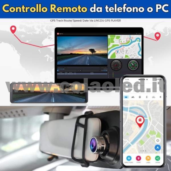 Specchietto Retrovisore ip + CAM POSTERIORE con CAM Doppia Specchio Retrovisore anteriore e posteriore  Wifi GPS 2.5 Auto camper camion con Telecamera WDR 4k Dashcam Atti Vandalici INCIDENTI PORTA SD E TELECAMERA POSTERIORE risoluzione 4k - immagine 4