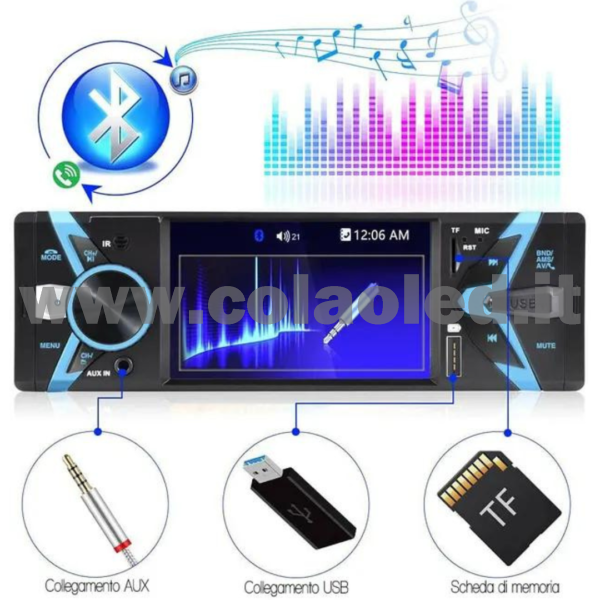 Autoradio 1 DIN 4,3″ Pollici Carplay android apple + telecamera posteriore parcheggio Micro SD USB Micro SD Aux-in Bluetooth Lettore MP5 Radio FM RDS USB/EQ/AUX gps 4 canali 60Wx4 - immagine 2