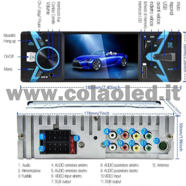 Autoradio 1 DIN 4,3″ Pollici Carplay android apple + telecamera posteriore parcheggio Micro SD USB Micro SD Aux-in Bluetooth Lettore MP5 Radio FM RDS USB/EQ/AUX gps 4 canali 60Wx4 - immagine 7