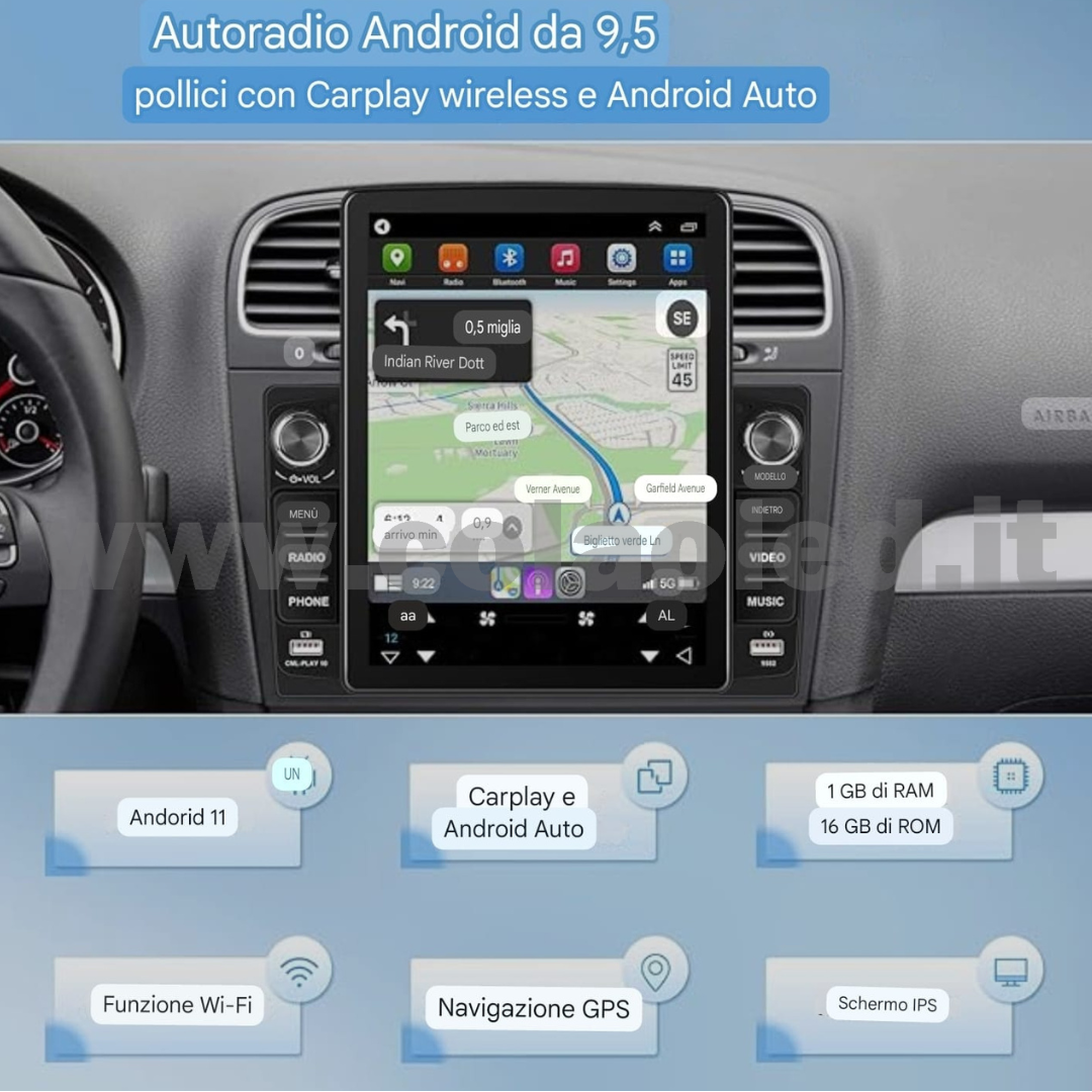 Autoradio 2 Doppio DIN 9,7″ Pollici 4k Carplay android apple + telecamera posteriore parcheggio parcheggio Mircro SD Aux-in USB bluetooth WiFi touchscreen stereo FM RDS USB SWC con USB/EQ/AUX navigatore gps sistema operativo Android Processore 8 core 4 canali 65Wx4 - immagine 3