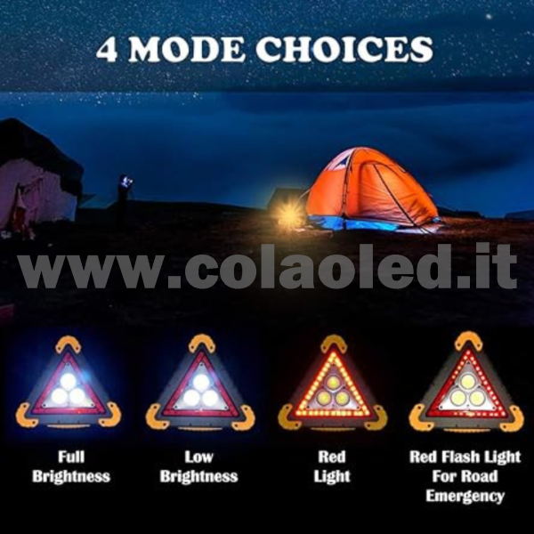 Triangolo e Lampada Ricarica SOLARE da Lavoro Portatile a LED Torcia D'emergenza Spia di Traffico omologato Ricaricabile Portatile Gestire la Riparazione Dell'automobile Luce di Inondazione 30W - immagine 6