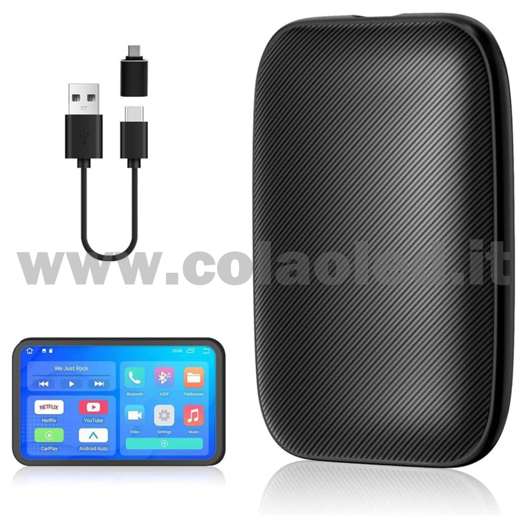 Adattatore CarPlay wireless per autoradio Bulit in Netflix YouTube, conversione cablata in wireless Apple CarPlay e supporto Android Auto TF Card Multimedia