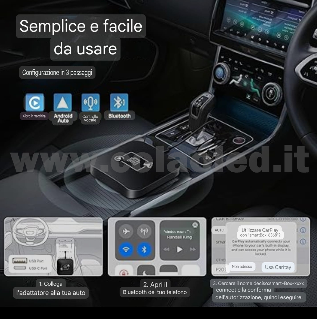Adattatore wireless Carplay 2 in 1 Apple Carplay/Android Auto Plug&Play Convertitore USB Dongle Carplay Trasmettitore BT/Aux compatibile con tutti i modelli di auto Smart Carplay Box Supporta iPhone 6+/iOS 10+/Android 11.0+ - immagine 3