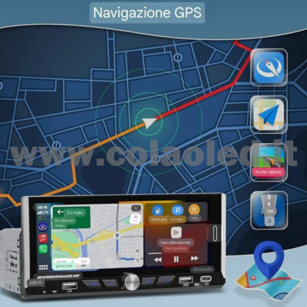 Autoradio DIN 6,9″ Pollici llici touchscreen Carplay android apple + telecamera posteriore parcheggio parcheggio Micro SD Aux-in USB bluetooth WiFi touchscreen stereo FM RDS USB SWC con USB/EQ/AUX navigatore gps sistema operativo Android Processore 4 core 4 canali 60Wx4 - immagine 2