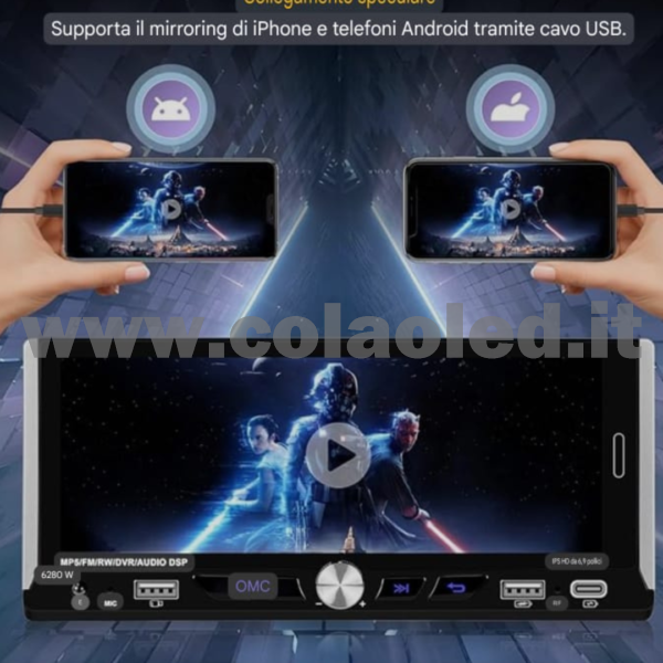 Autoradio DIN 6,9″ Pollici llici touchscreen Carplay android apple + telecamera posteriore parcheggio parcheggio Micro SD Aux-in USB bluetooth WiFi touchscreen stereo FM RDS USB SWC con USB/EQ/AUX navigatore gps sistema operativo Android Processore 4 core 4 canali 60Wx4 - immagine 4