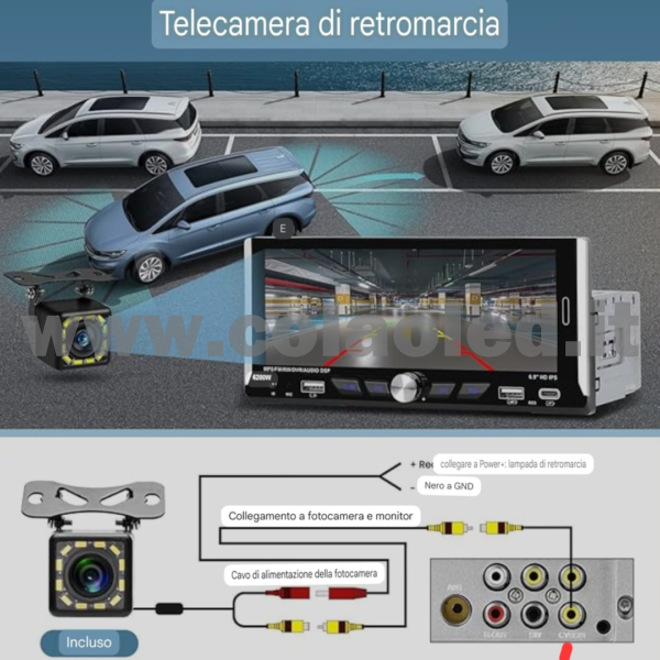 Autoradio DIN 6,9″ Pollici llici touchscreen Carplay android apple + telecamera posteriore parcheggio parcheggio Micro SD Aux-in USB bluetooth WiFi touchscreen stereo FM RDS USB SWC con USB/EQ/AUX navigatore gps sistema operativo Android Processore 4 core 4 canali 60Wx4 - immagine 6