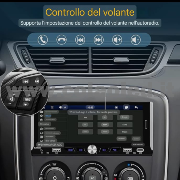 Autoradio DIN 6,9″ Pollici llici touchscreen Carplay android apple + telecamera posteriore parcheggio parcheggio Micro SD Aux-in USB bluetooth WiFi touchscreen stereo FM RDS USB SWC con USB/EQ/AUX navigatore gps sistema operativo Android Processore 4 core 4 canali 60Wx4 - immagine 5