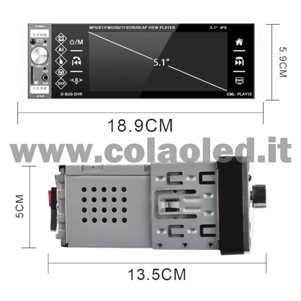 Autoradio 1 DIN 5,1″ Pollici touchscreen Carplay android apple + telecamera posteriore parcheggio Micro SD USB Aux-in Bluetooth Lettore MP5 Radio FM RDS USB/EQ/AUX gps 4 canali 50Wx4 - immagine 4