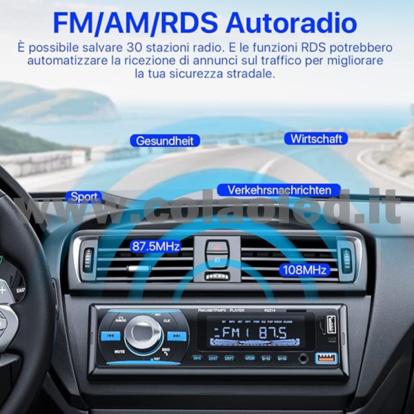 Autoradio 1 DIN Micro SD USB Aux-in Bluetooth Lettore MP5 Radio FM RDS USB/EQ/AUX gps 4 canali 65Wx4 - immagine 3