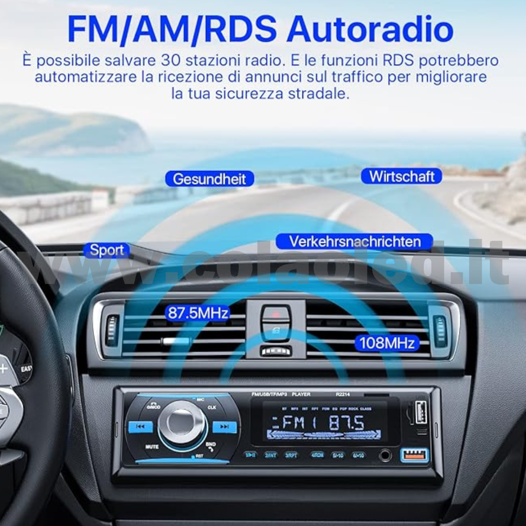 Autoradio 1 DIN Micro SD USB Aux-in Bluetooth Lettore MP5 Radio FM RDS USB/EQ/AUX gps 4 canali 65Wx4 - immagine 3