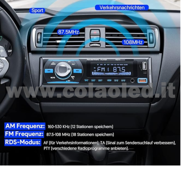Autoradio 1 DIN Micro SD USB Aux-in Bluetooth Lettore MP5 Radio FM RDS USB/EQ/AUX gps 4 canali 65Wx4 - immagine 2