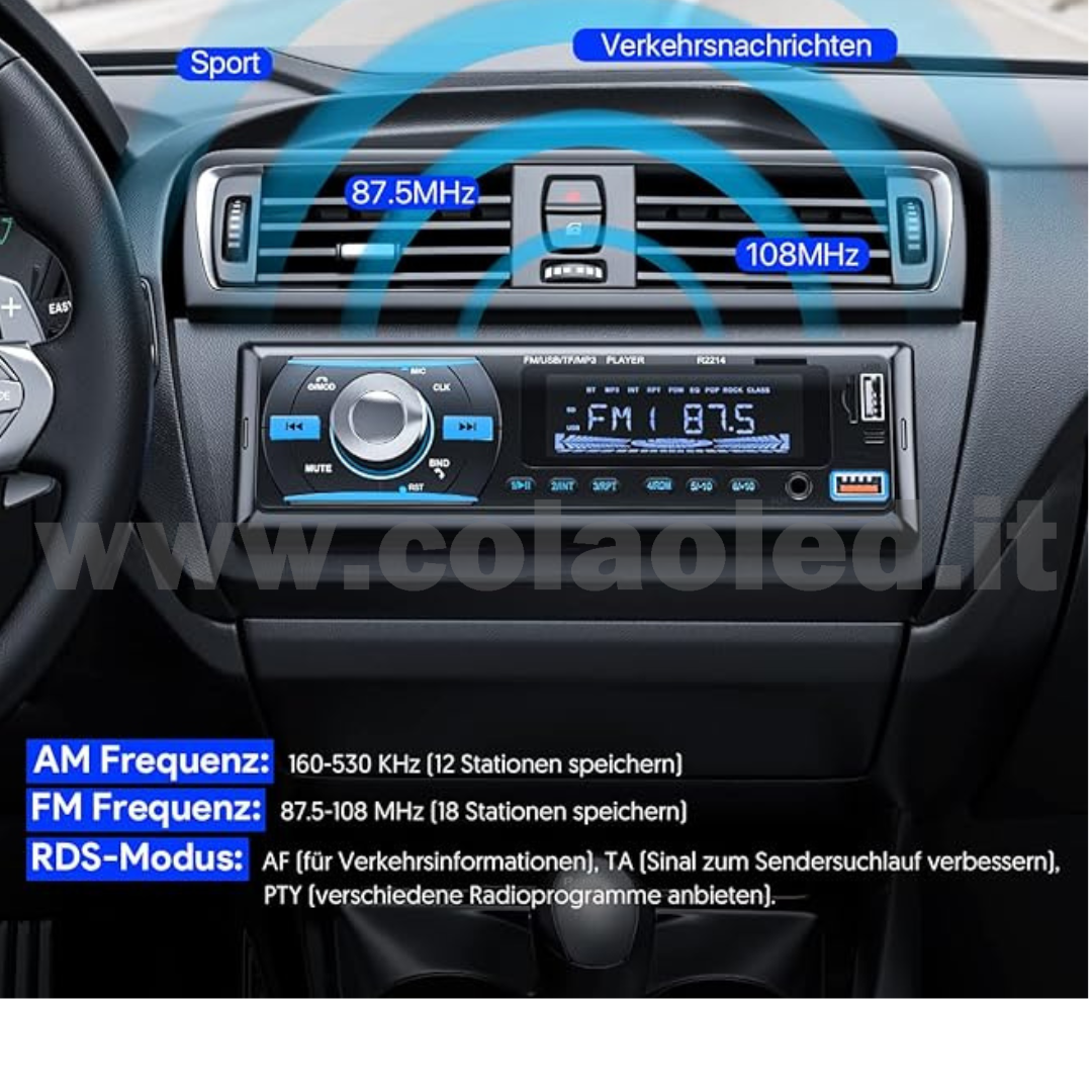 Autoradio 1 DIN Micro SD USB Aux-in Bluetooth Lettore MP5 Radio FM RDS USB/EQ/AUX gps 4 canali 65Wx4 - immagine 2