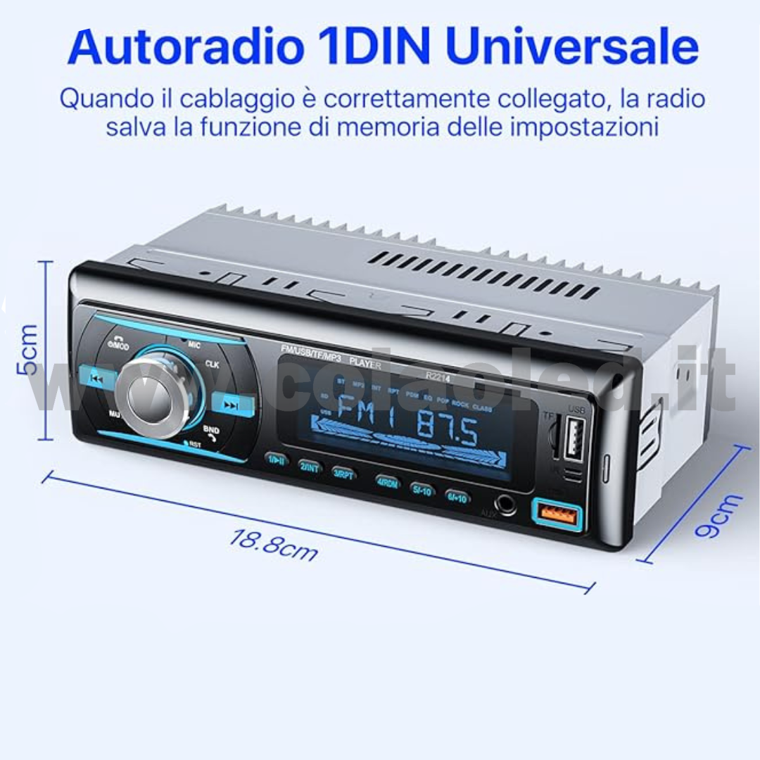 Autoradio 1 DIN Micro SD USB Aux-in Bluetooth Lettore MP5 Radio FM RDS USB/EQ/AUX gps 4 canali 65Wx4 - immagine 6