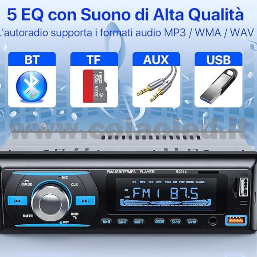 Autoradio 1 DIN Micro SD USB Aux-in Bluetooth Lettore MP5 Radio FM RDS USB/EQ/AUX gps 4 canali 65Wx4 - immagine 5