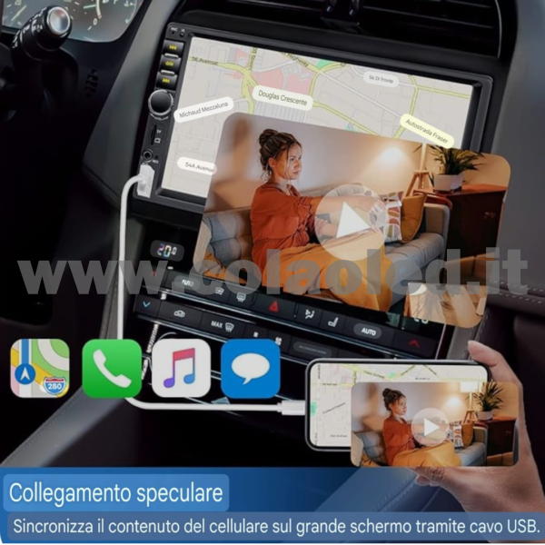 Autoradio 2 Doppio DIN 7" Pollici Carplay android apple + telecamera posteriore parcheggio parcheggio Micro SD Aux-in USB bluetooth WiFi touchscreen stereo FM RDS USB SWC con USB/EQ/AUX navigatore gps sistema operativo Android Processore 4 core 4 canali 60Wx4 - immagine 5