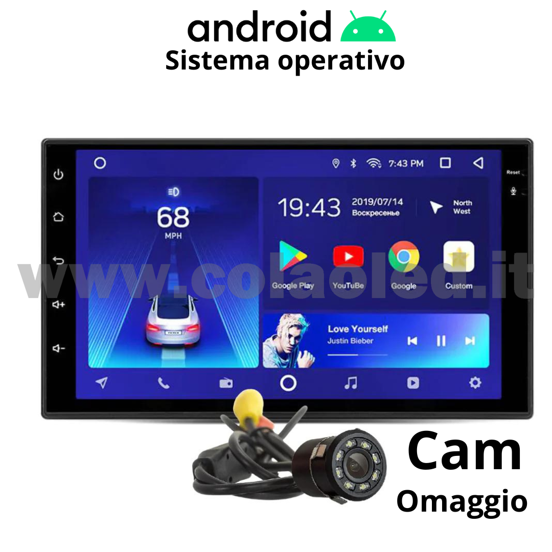 Autoradio 2 Doppio DIN 9" Pollici Carplay android apple + telecamera posteriore parcheggio parcheggio Aux-in USB bluetooth WiFi touchscreen stereo FM RDS USB SWC con USB/EQ/AUX navigatore gps sistema operativo Android Processore 4 core 4 canali 55Wx4