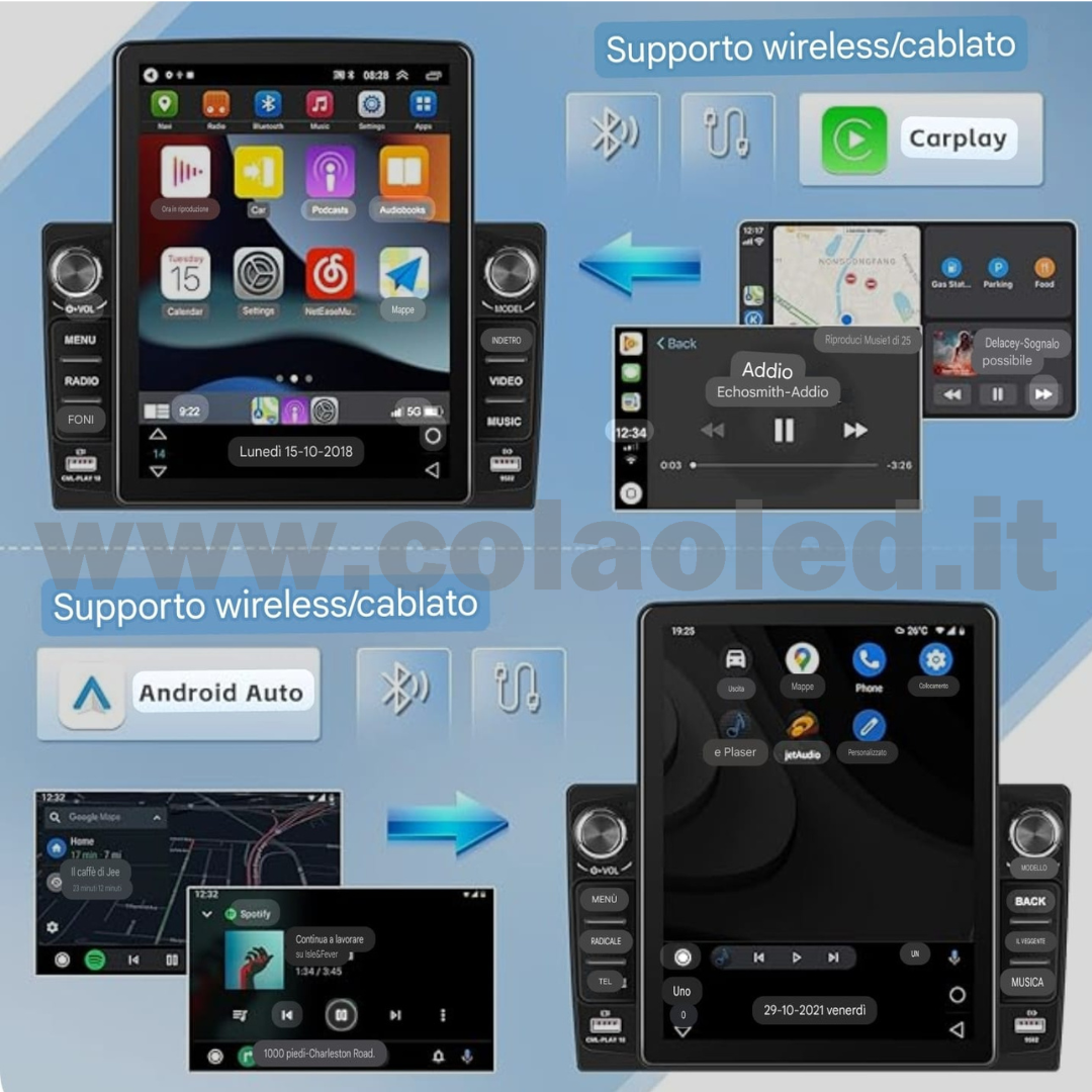 Autoradio 2 Doppio DIN 9,7″ Pollici 4k Carplay android apple + telecamera posteriore parcheggio parcheggio Mircro SD Aux-in USB bluetooth WiFi touchscreen stereo FM RDS USB SWC con USB/EQ/AUX navigatore gps sistema operativo Android Processore 8 core 4 canali 65Wx4 - immagine 4