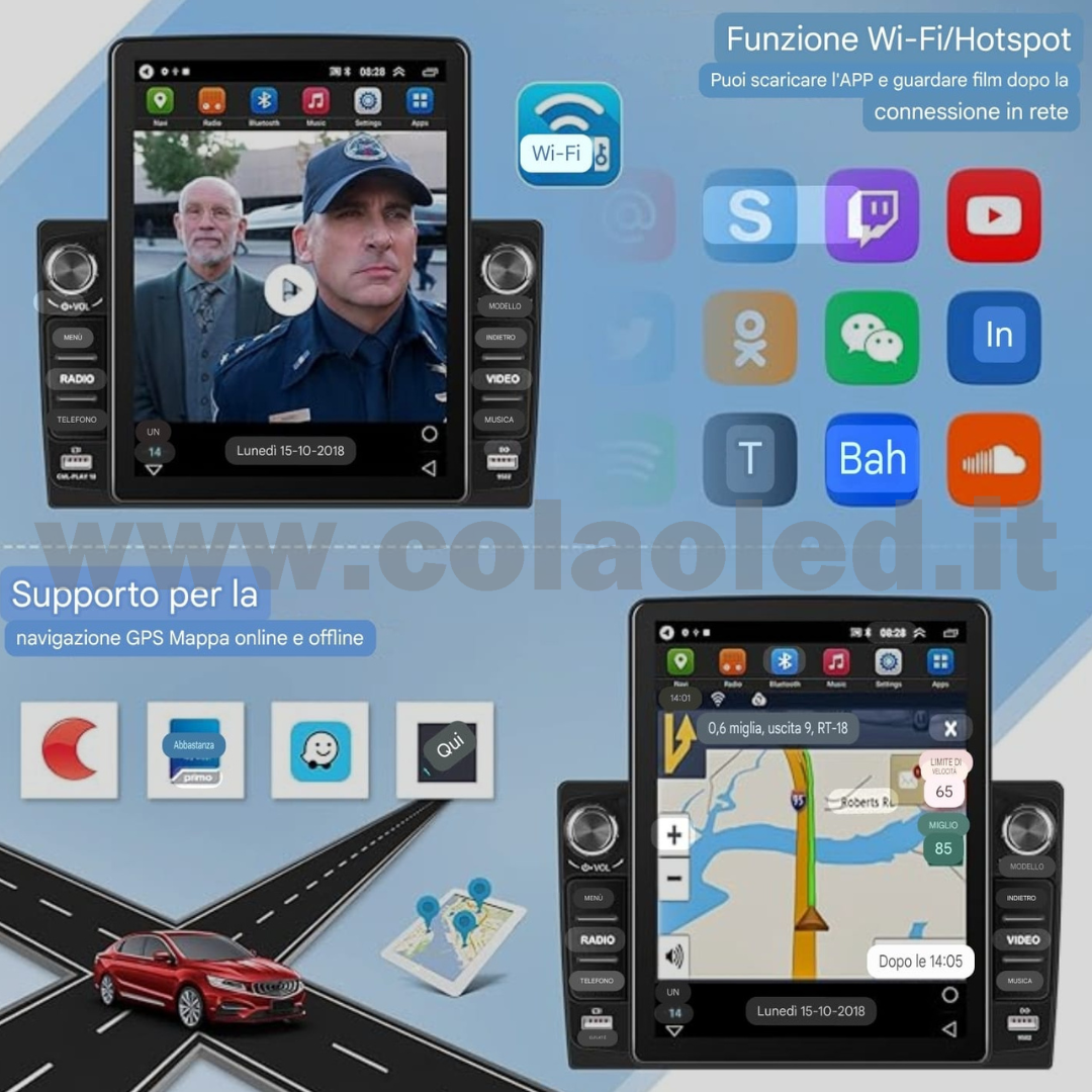 Autoradio 2 Doppio DIN 9,7″ Pollici 4k Carplay android apple + telecamera posteriore parcheggio parcheggio Mircro SD Aux-in USB bluetooth WiFi touchscreen stereo FM RDS USB SWC con USB/EQ/AUX navigatore gps sistema operativo Android Processore 8 core 4 canali 65Wx4 - immagine 5